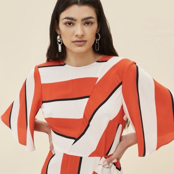 Topshop - Diagonal Stripe Midi Dress - Size 6 - Picture 2 of 8